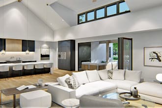 visualize luxury mansion interior, render living space, furniture to exist home
