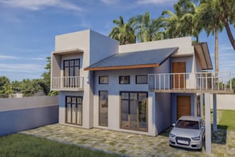 redesign 3d modern duplex house,balcony terrace,tropical exterior,carport render
