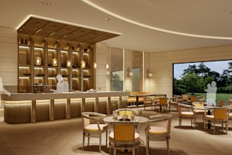 do restaurant and bar interior 3d visualization  by 3ds max