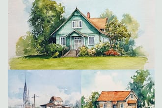 do handmade watercolor painting of house,