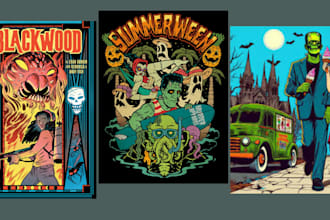retro vintage horror poster, halloween poster comic book cover, t shirt, 70s 80s