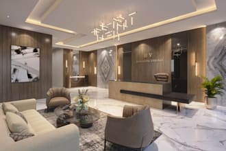 remodel 3d reception area, luxurious lobby,office interior design, lounge area