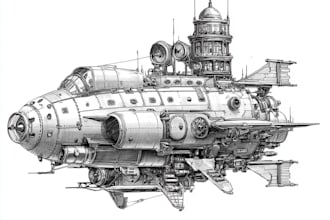 draw custom spaceship sci fi steampunk nft