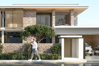 renovate 3d house exterior,facade brickwork design,modern interior rendering,cgi