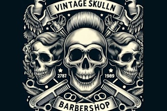 design vintage t shirt skull salon barbershop logo