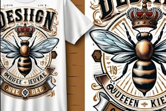 design vintage t shirt queen bee with crown logo