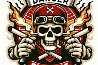 design high quality vintage danger smoking mascot logo with t shirt design