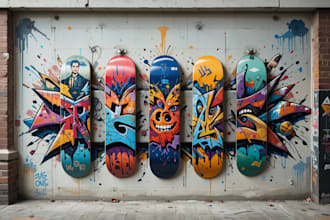 draw graffiti designs murals and wall art or skateboards