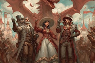 do a horror sci fi dnd art, fantasy character, creature, and dnd party