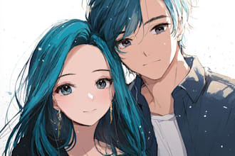 draw anime couple portrait
