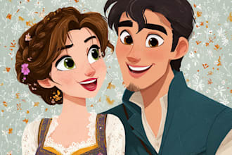 draw a cute cartoon couple portrait