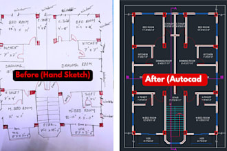 convert hand sketch or image into 2d autocad drawing