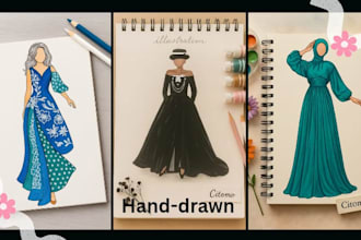 create unique hand drawn fashion illustrations and sketches