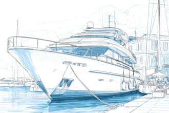 create line art or illustration of boat, yacht, car, object