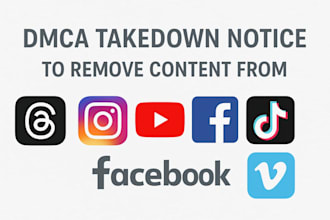 send dmca takedown notice to threads fb instagram yt tiktok vimeo