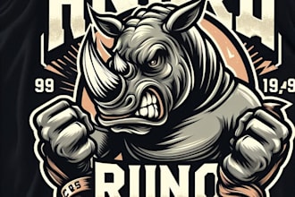 design high quality vintage angry rhino mascot logo with t shirt design