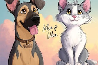 draw your dog and cat into disney style cartoon