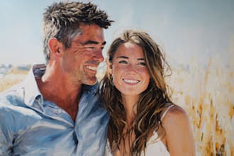 draw realistic family portrait , couple or wedding painting in any style