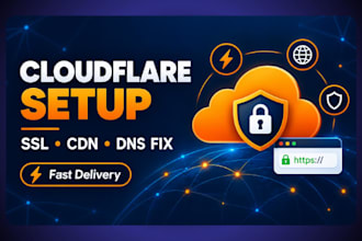 setup cloudflare CDN, SSL, dns and security, and fix errors