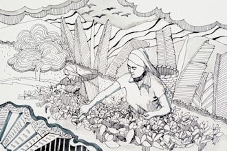 draw digital unique minimal and one line art illustration