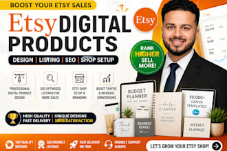 design etsy digital products and set up your etsy shop seo
