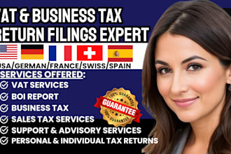 handle vat business tax return filings in US germany france spain switzerland