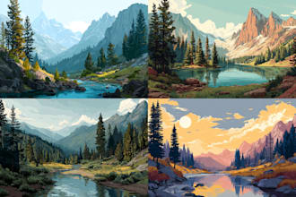 draw national park landscape, background, canvas wall vector art illustration