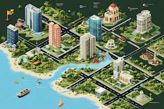 draw high quality vector or isometric map illustrations