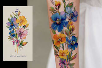 create a beautiful watercolor flowers tattoo design for you