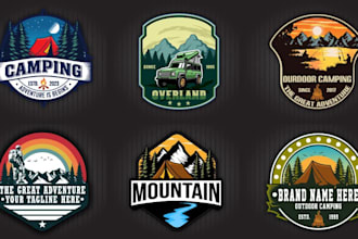 design outdoor adventure, mountains, hiking, camping, logo