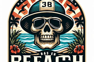 design high quality vintage skull beach logo with t shirt design