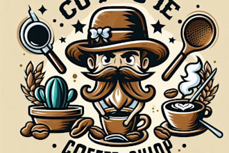 design high quality vintage coffee mascot logo with t shirt design
