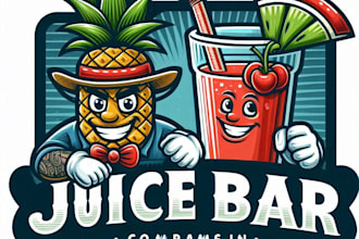 design high quality vintage juice bar mascot logo with t shirt design