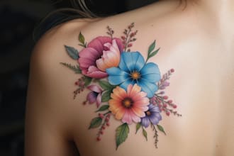 create a beautiful watercolor flowers tattoo design