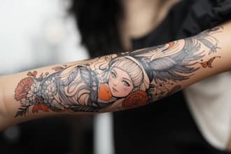 hand draw anime tattoo sleeve design