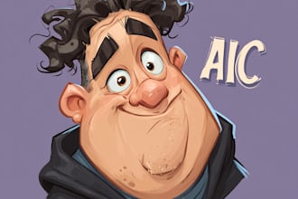 draw funny cartoon character, caricature, logo, portrait