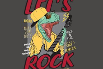 create vintage summer guitar dinosaur logo