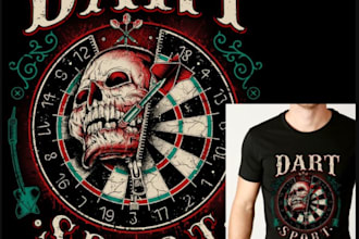 make vintage skull darts t shirt logo