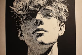 draw a custom portrait in linocut style