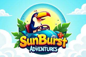 design toucan driving mascot logo with express delivery