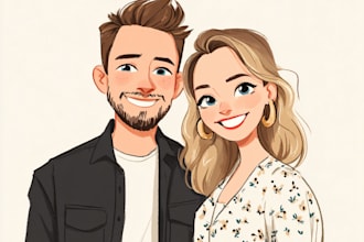draw cute cartoon portrait, couple or family illustration, unique gift