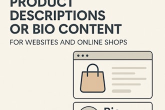 write product descriptions or bio content for websites and online shops