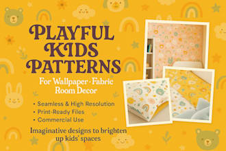 create playful kids patterns for wallpaper, fabric, and room decor