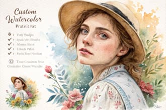 draw watercolor character logo and friendship portrait