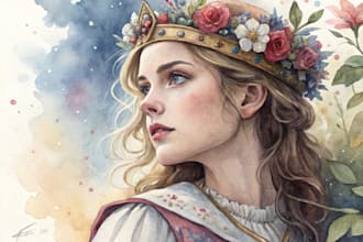 illustrate watercolor character logo and friendship portrait