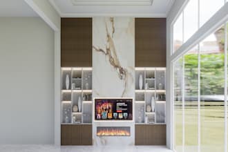 design  TV wall and living room wall with realistic renders