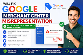 list shopify products to google merchant center, fix misrepresentation issues