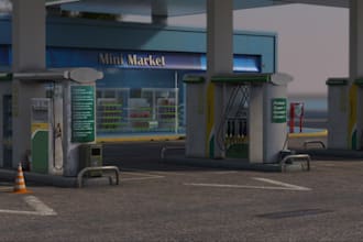 remodel 3drendering filling station gas,charging,super market,carwash,restaurant