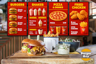 design animated digital menu boards for restaurants and cafes