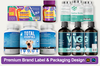 product label design, peptide label, vial label design, box design, label design